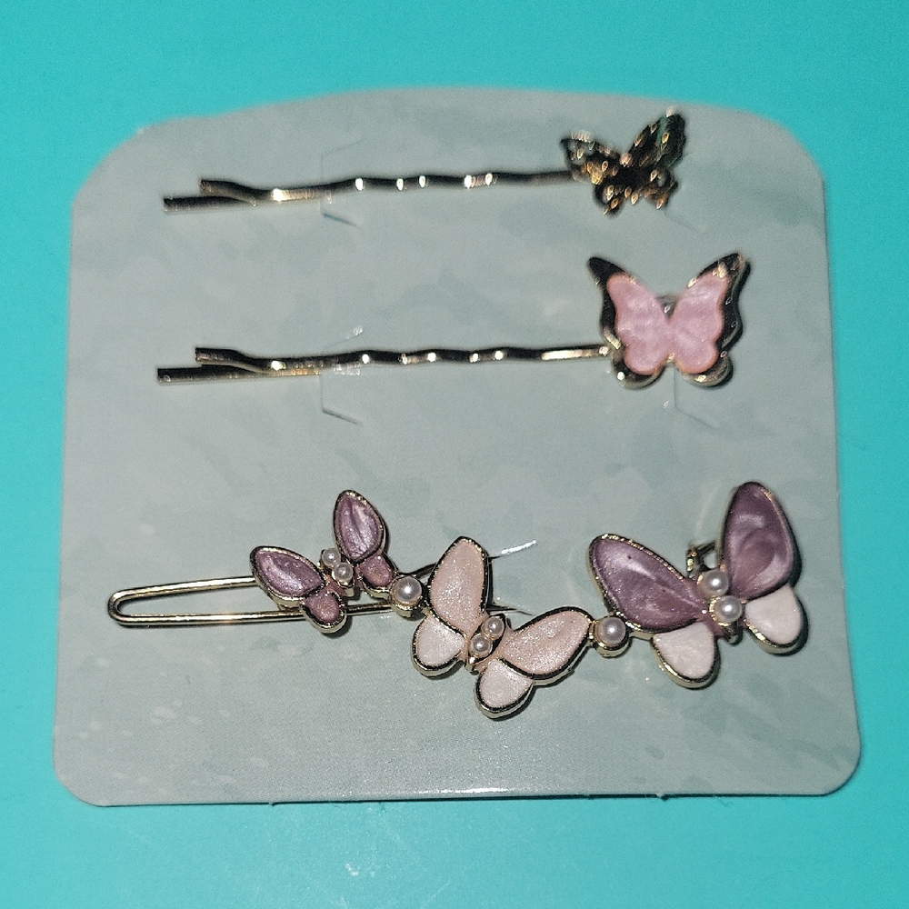 4/$20 Butterfly Hair Clip Set - Pink and Purple